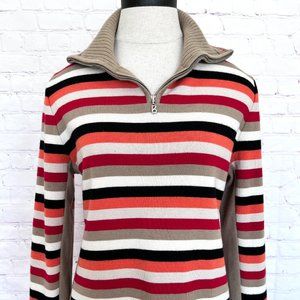 Bogner Womens Pullover Half Zip Stripped Sweater - Fall Colors - Size 10